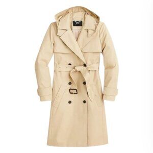 NWT JCREW NEW Icon Trench Coat Womens 4 Khaki Beige Hooded Hood Jacket BF456 NEW